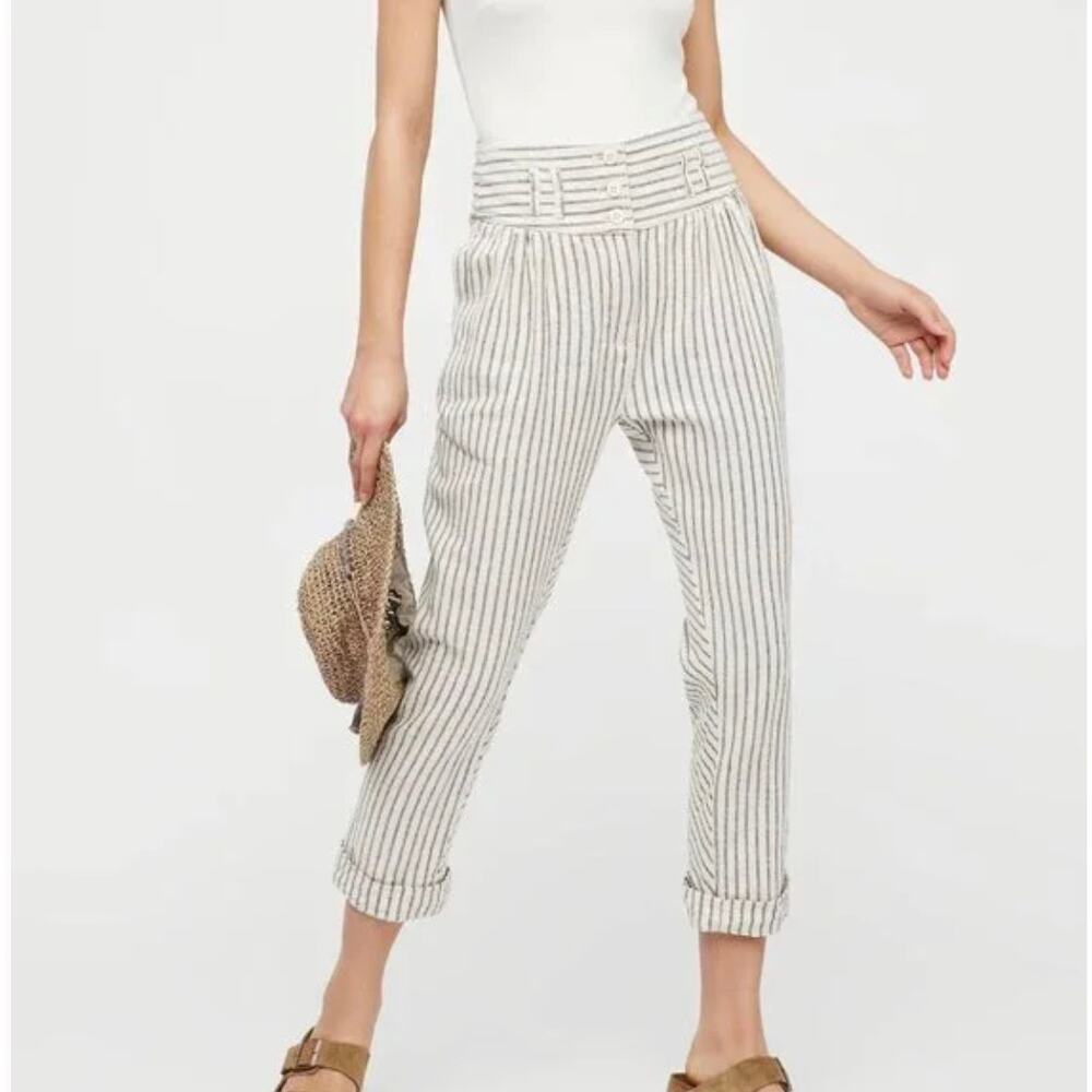 Free People Cream and Black Striped Wide Leg Pants